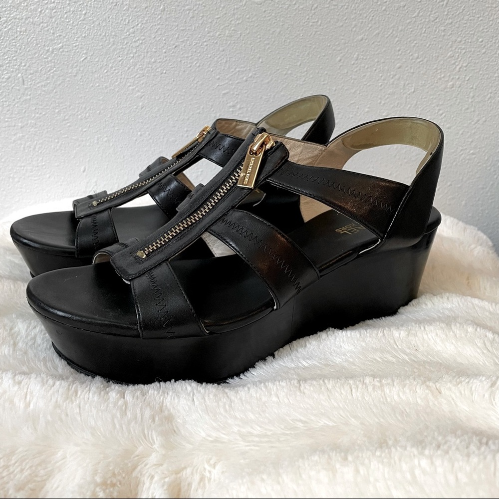 Michael Kors Platform Sandals, Size 7.5, Black with Gold